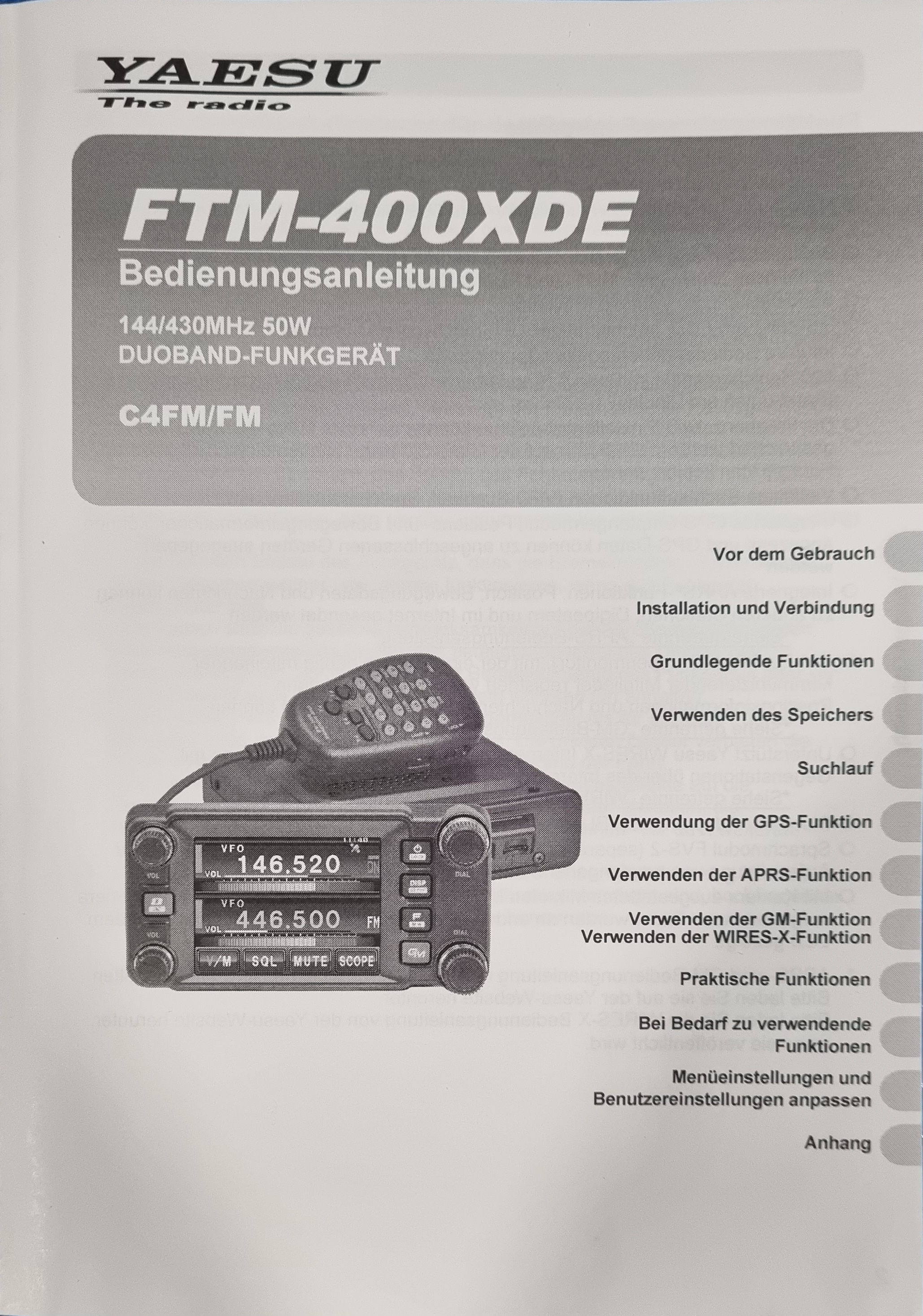 Deutsche Bedienungsanleitung für Yaesu FTM400XDE Difona